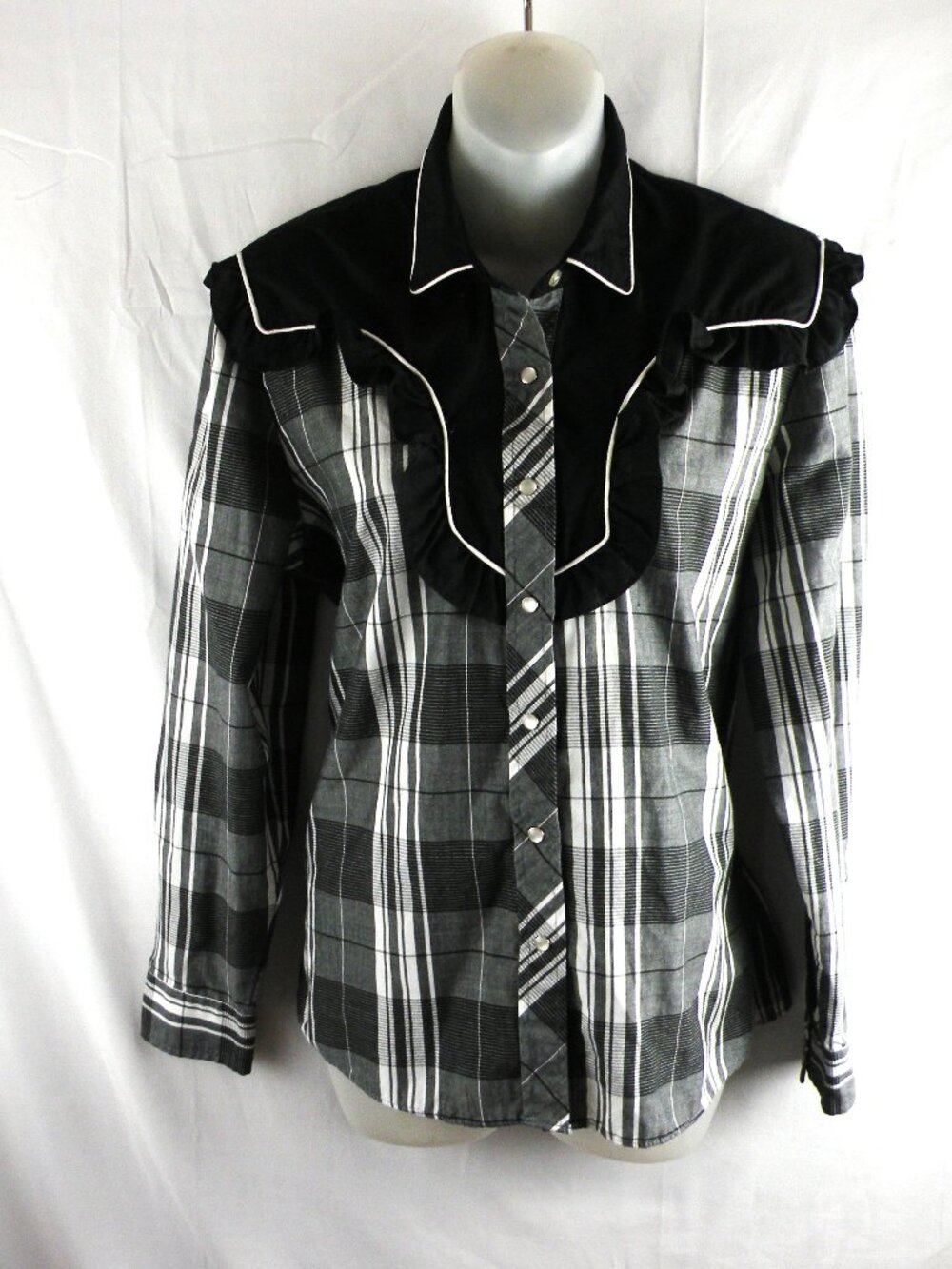Vintage Ely Championship Collection 70’s Ruffled Plaid Pearl Snap Shirt M-L